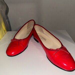 CHANEL Patent Leather Red Flats
